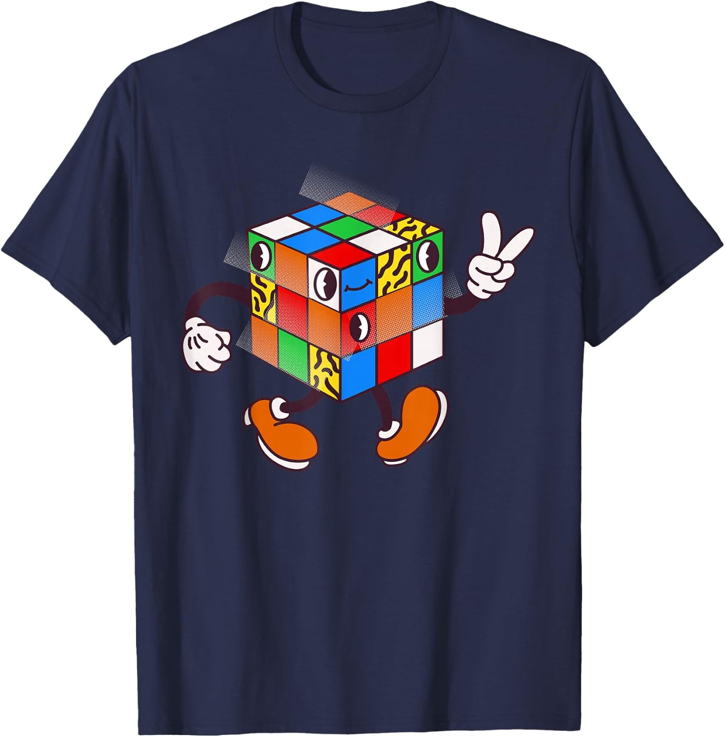 Competitive Puzzle Cube Vintage Cartoon Speed Cubing Hobby T-Shirt - T-Shirt | Navy