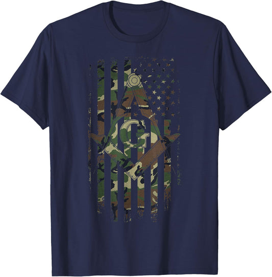 Masonic American Flag Square and Compass - Freemason T-Shirt - T-Shirt | Navy