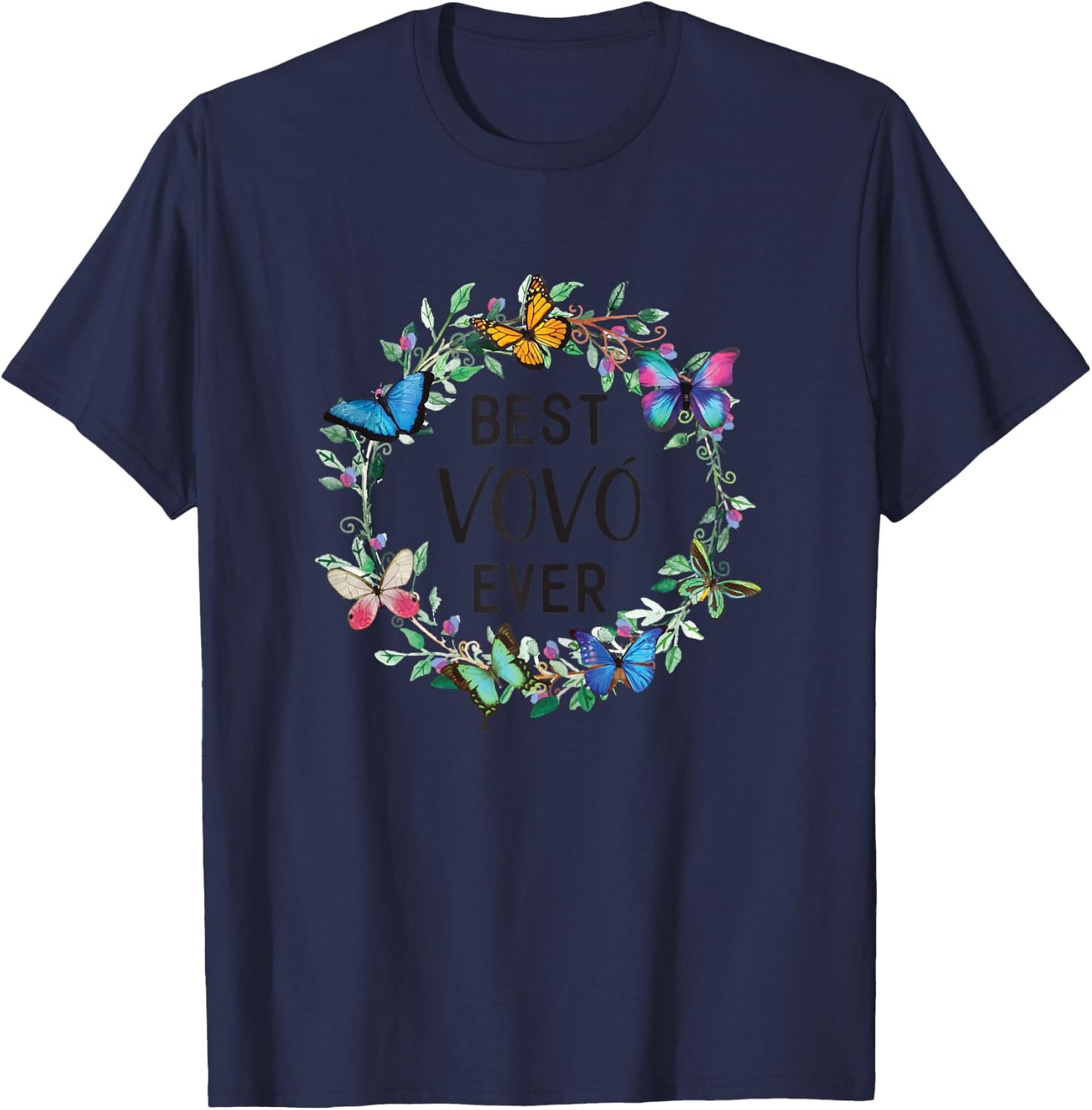 Best VoVo Ever Butterfly Floral Personalized Name T-Shirt - T-Shirt | Navy