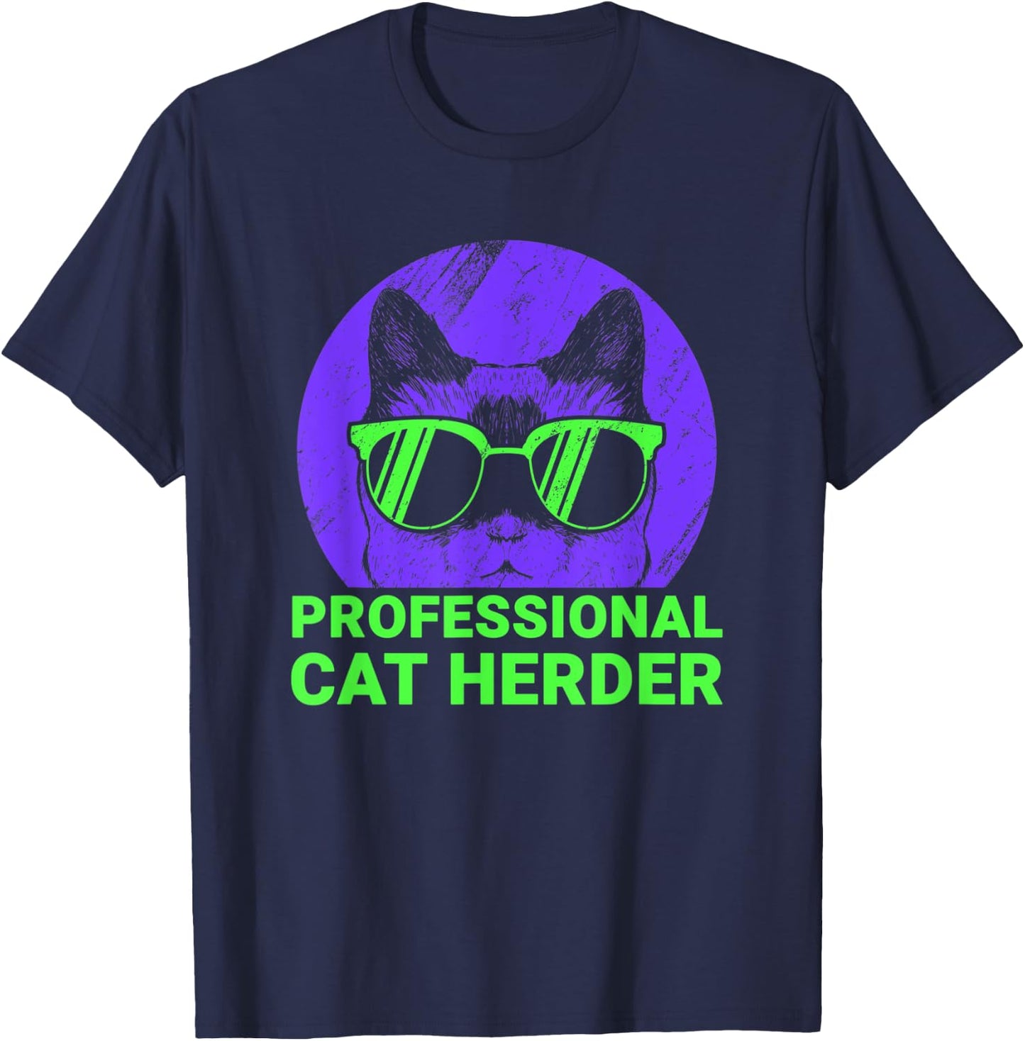 Professional Cat Herder Cute Cat With Sunglasses 80s style Women Kids T-Shirt - T-Shirt | Navy