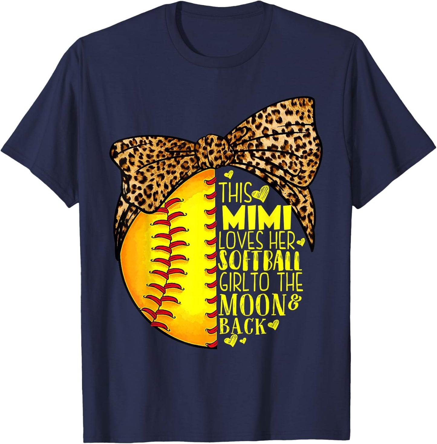 This Mimi Loves Her Softball Girl Mother'S Day Leopard T-Shirt - T-Shirt | Navy