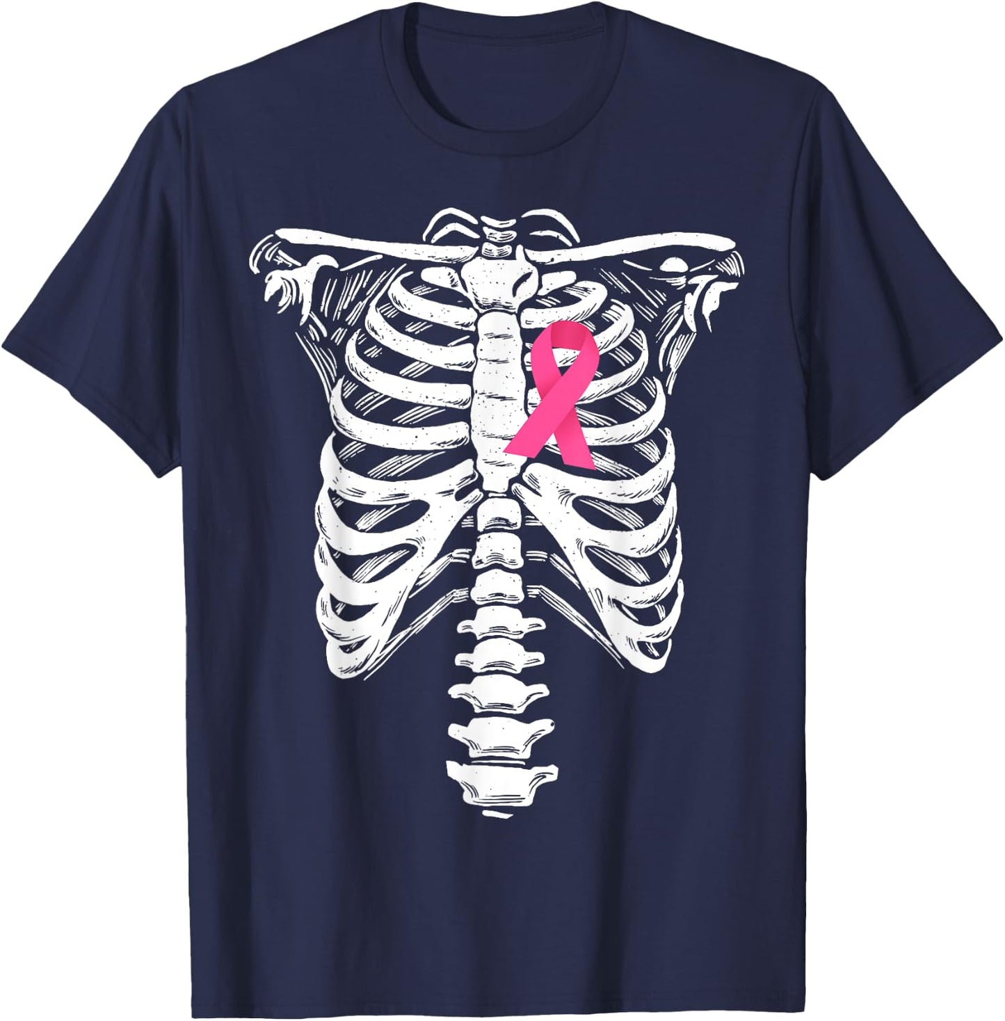 Breast Cancer Awareness Skeleton Wear Pink Ribbon Skeleton T-Shirt - T-Shirt | Navy