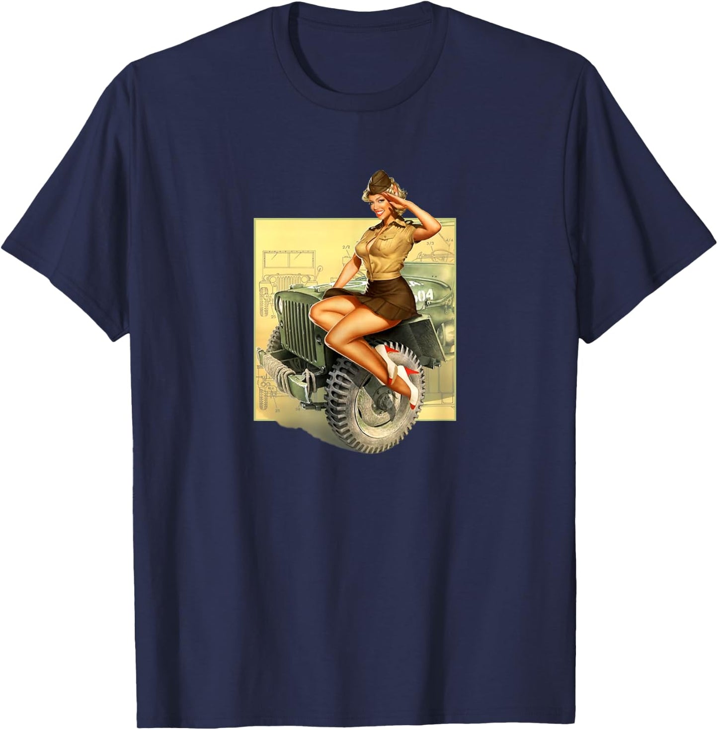 Pin-Up Girls Willys MB WW2 Vintage Poster T-Shirt - T-Shirt | Navy