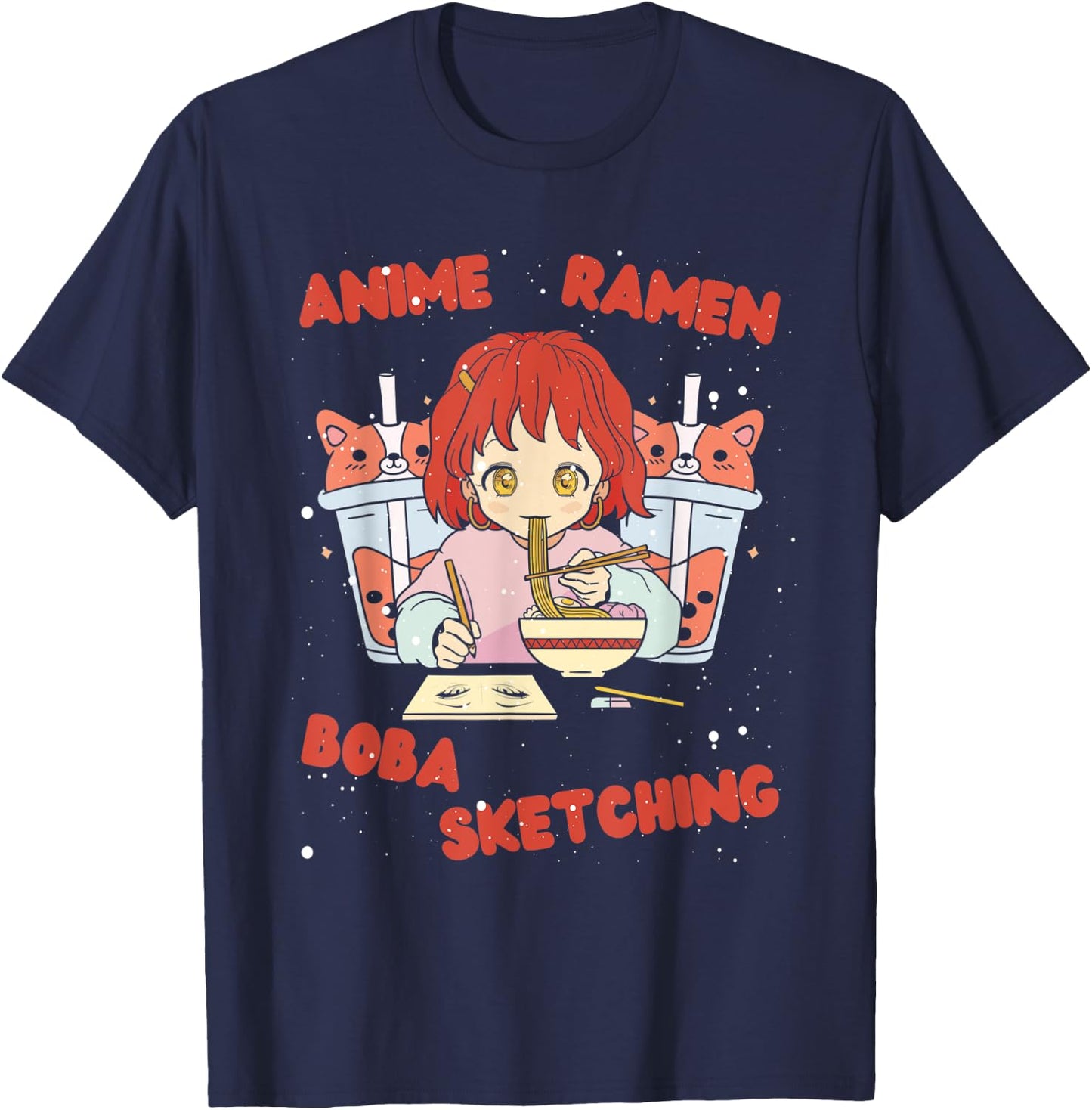 Anime Ramen Boba Sketching Funny Anime Girl Japanese Love T-Shirt - T-Shirt | Navy