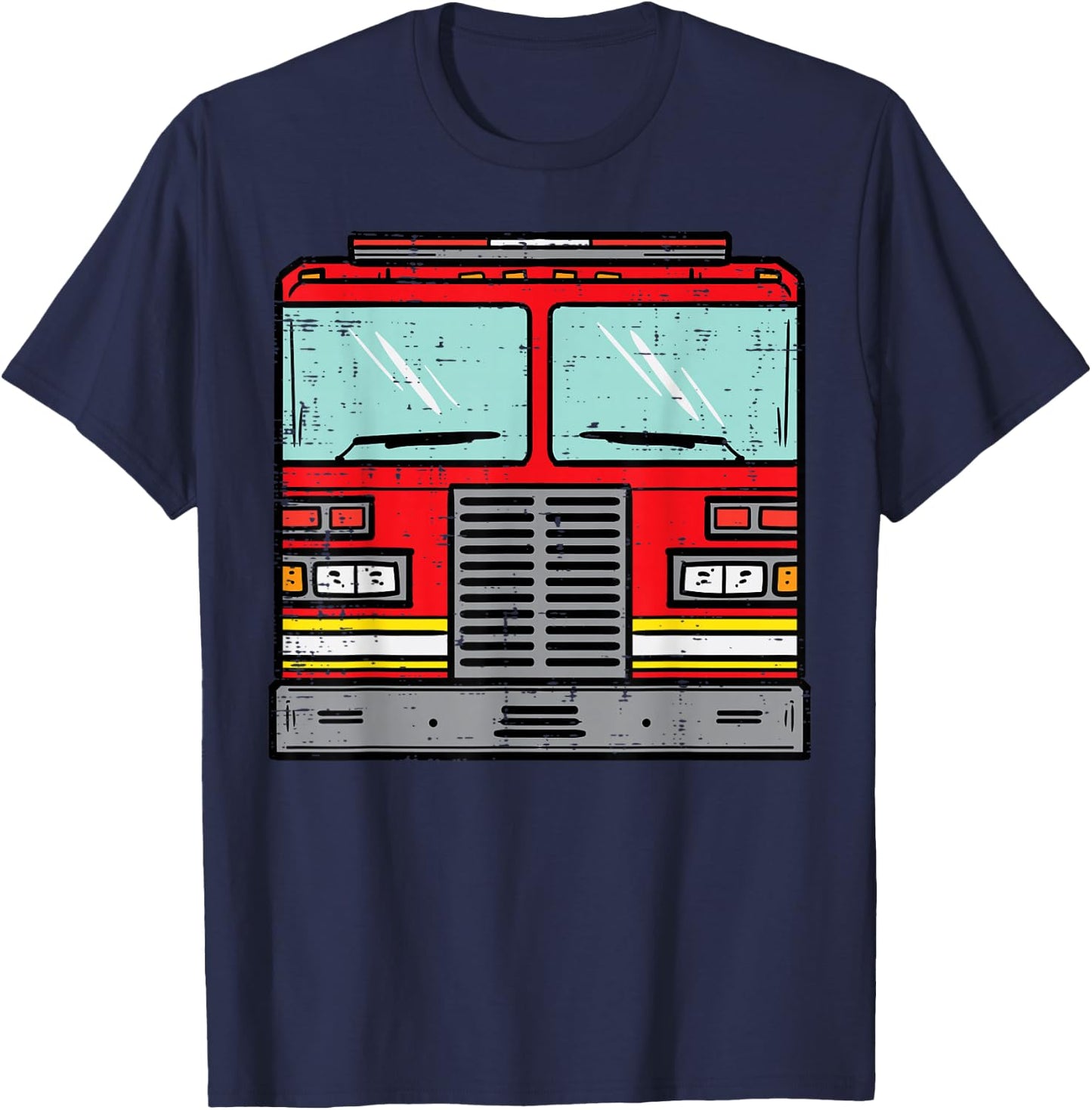 Fire Truck Costume Halloween Firefighter Fireman Men Boys T-Shirt - T-Shirt | Navy