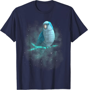 Blue Monk Parakeet Cosmic Galaxy Outer Space Quaker Parrot T-Shirt - T-Shirt | Navy
