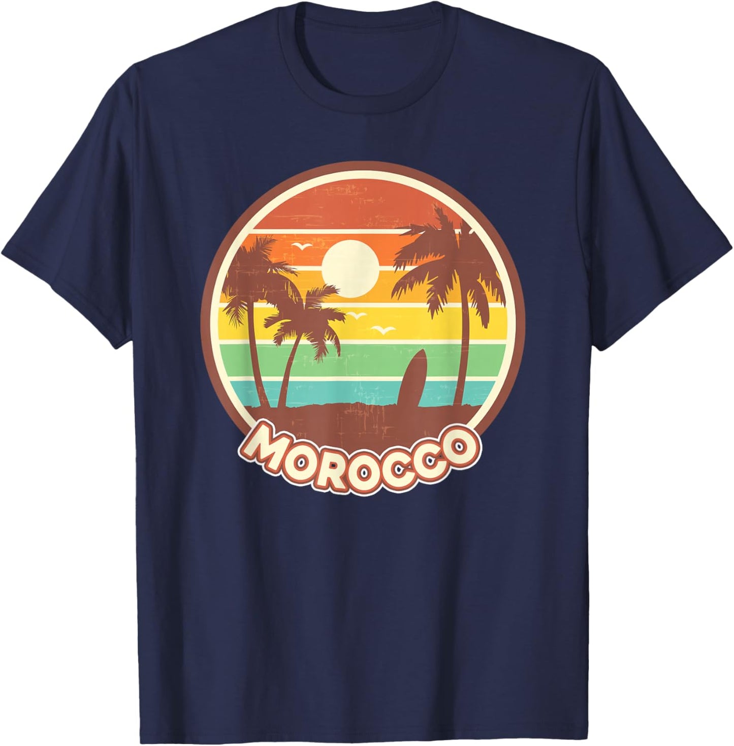 Morocco Beach Cool Retro Surf Souvenir Surfing Gift T-Shirt - T-Shirt | Navy