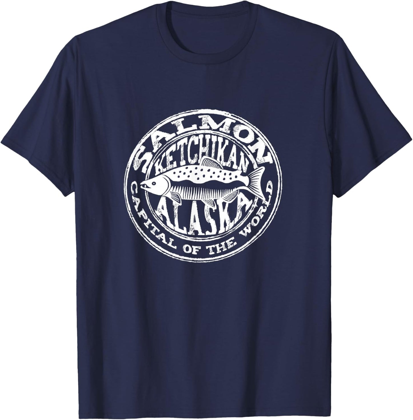 Ketchikan Alaska Salmon Capital of The World Grunge Souvenir T-Shirt - T-Shirt | Navy