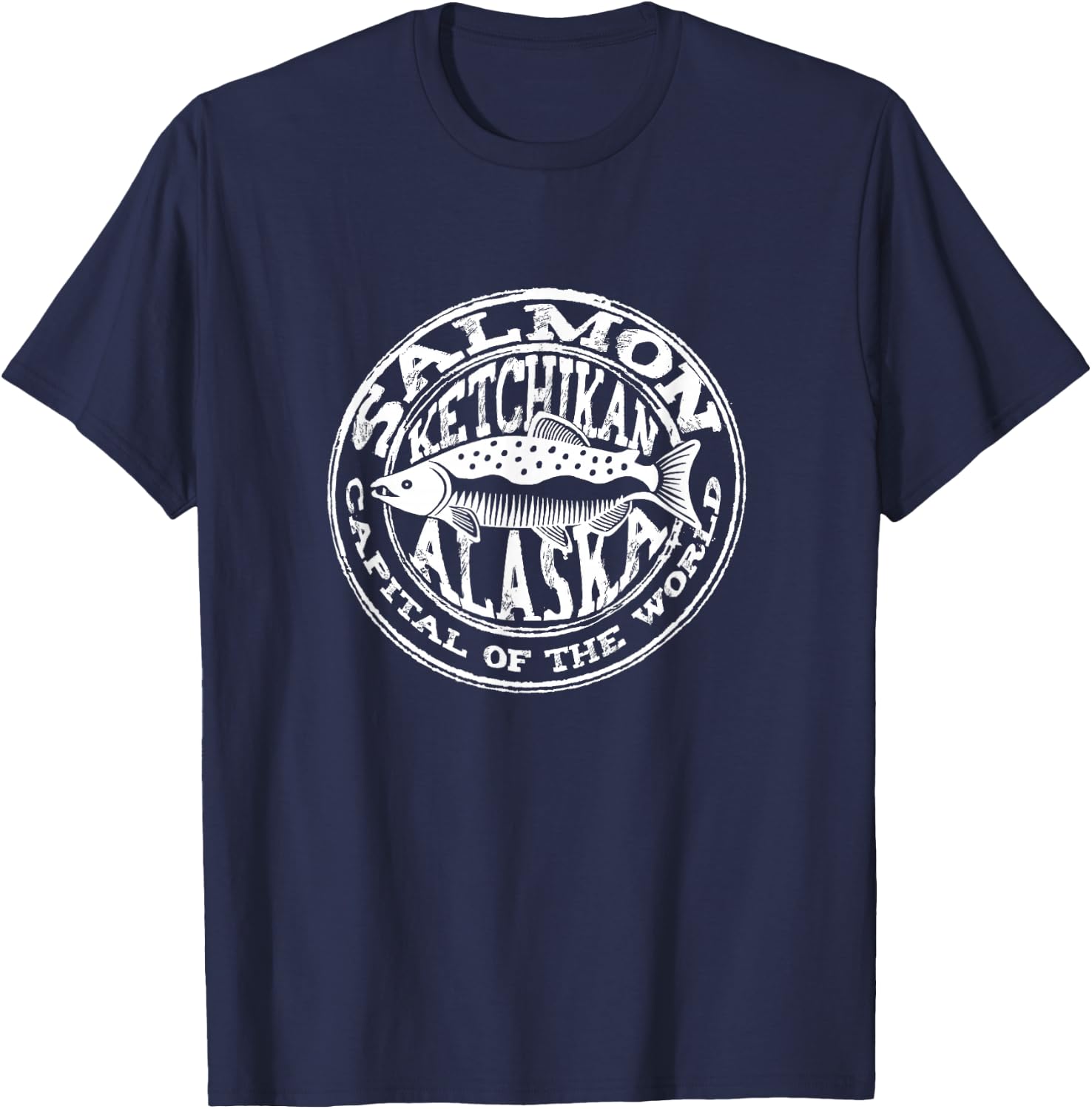 Ketchikan Alaska Salmon Capital of The World Grunge Souvenir T-Shirt - T-Shirt | Navy