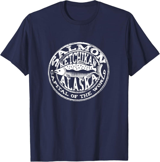 Ketchikan Alaska Salmon Capital of The World Grunge Souvenir T-Shirt - T-Shirt | Navy