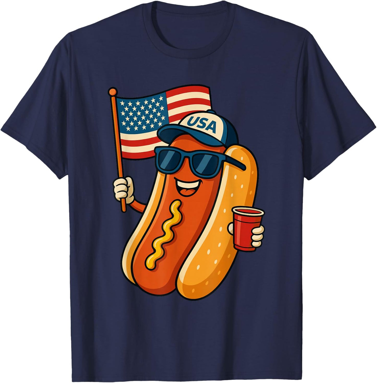 Funny Hotdog USA Flag 4th of July Patriotic T-Shirt - T-Shirt | Navy