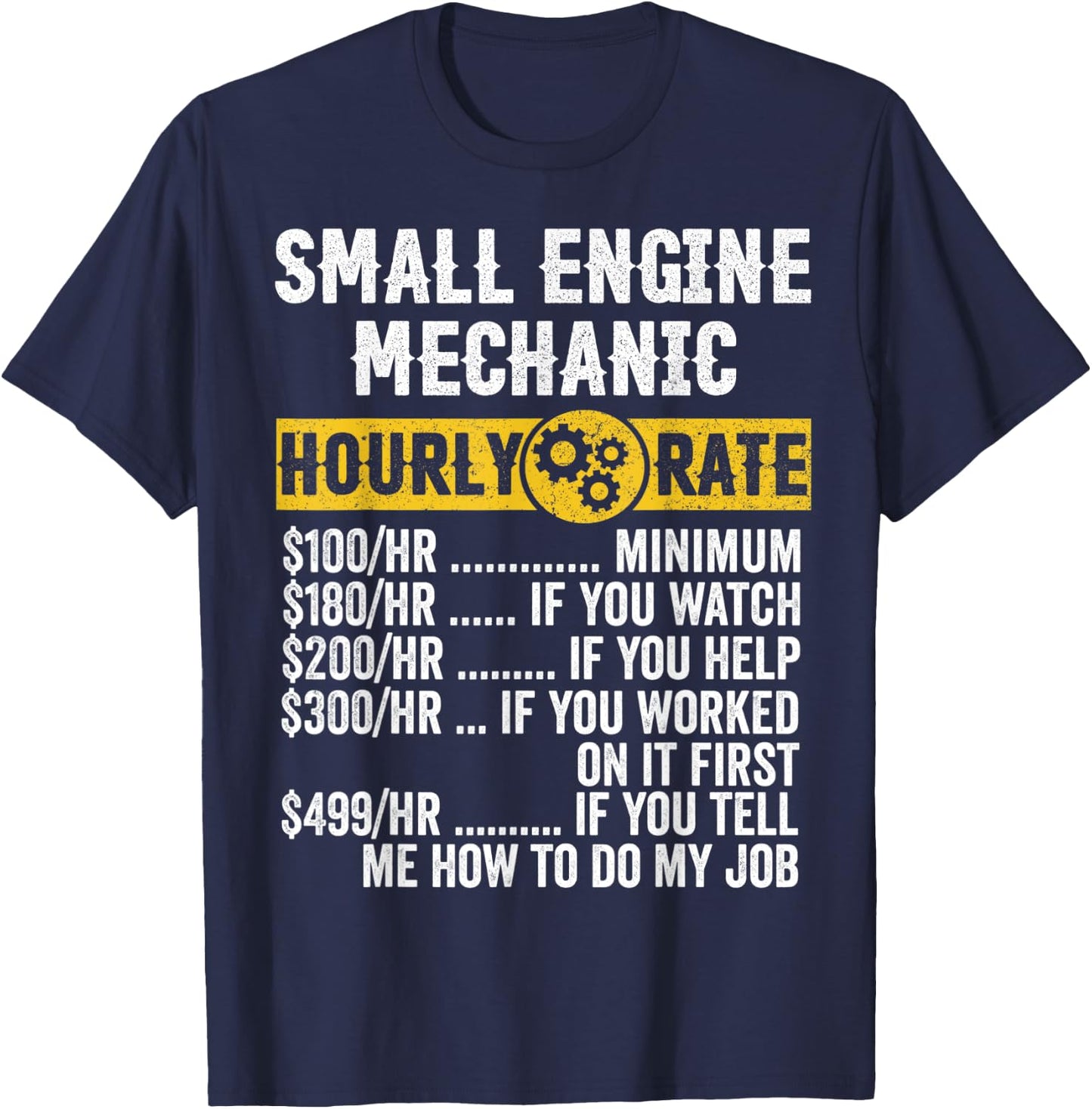 Funny Vintage Small Engine Repair Mechanic Hourly Rate T-Shirt - T-Shirt | Navy