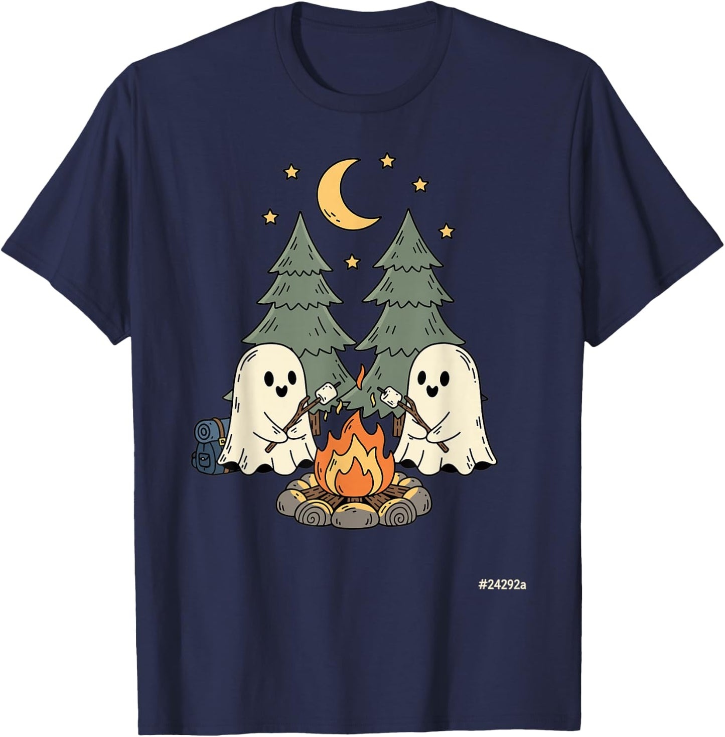 Halloween Ghost Camping Cute Spooky Outdoors Night T-Shirt - T-Shirt | Navy
