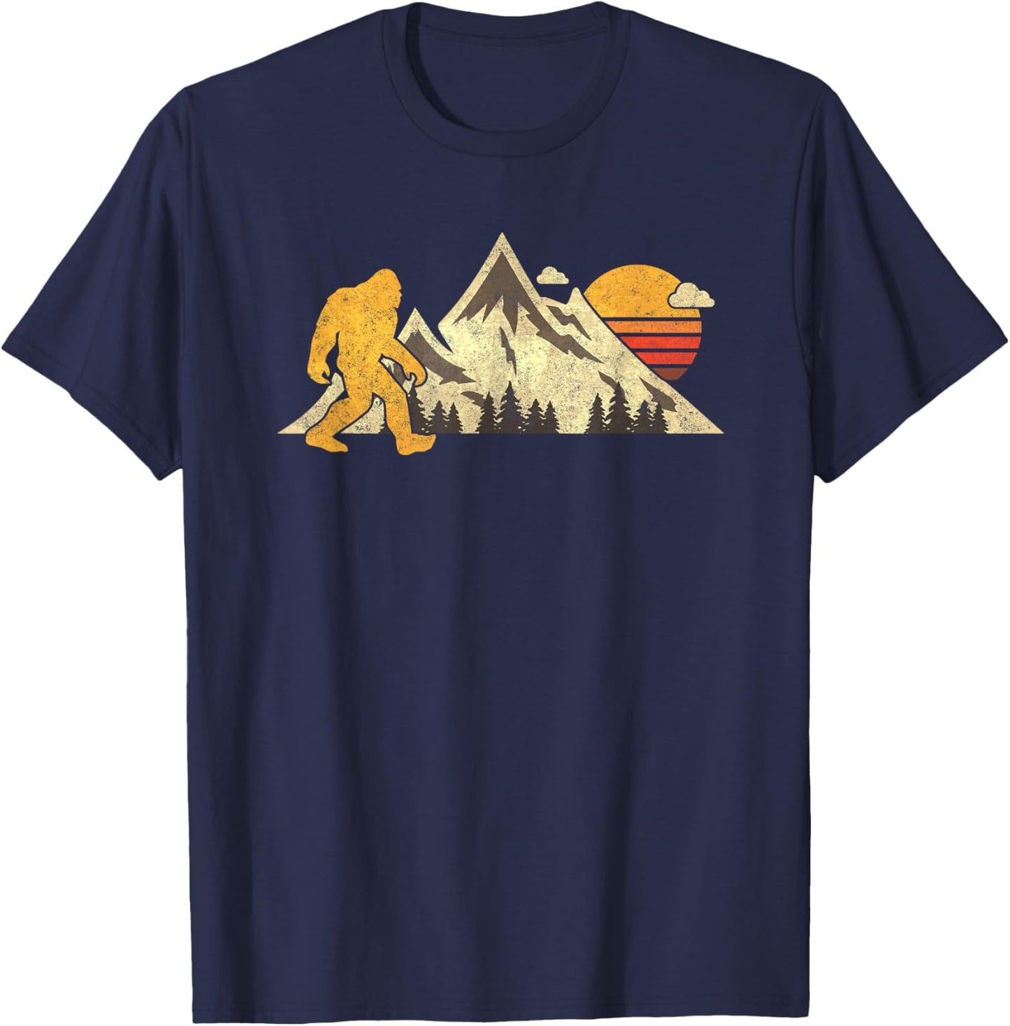 Bigfoot Vintage Mountain Sun Sasquatch Camping Hiking T-Shirt - T-Shirt | Navy