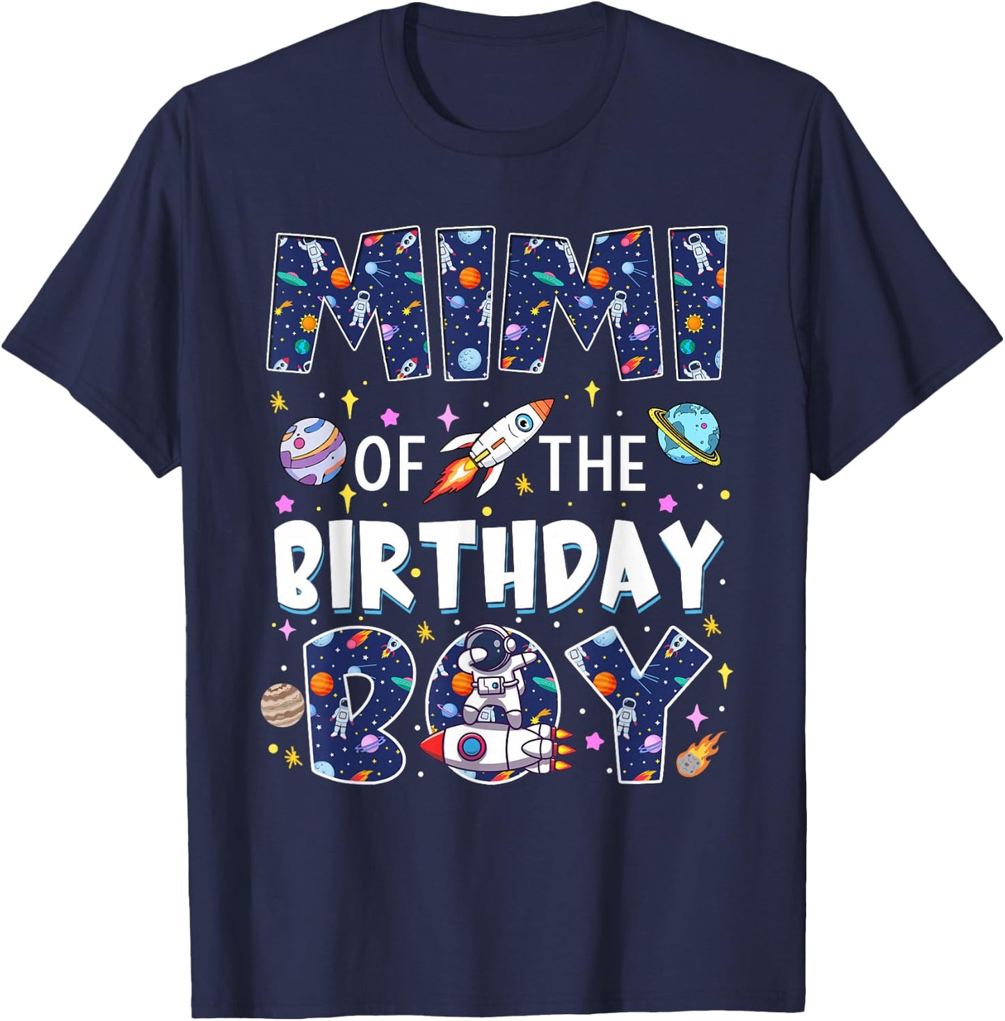 Mimi of The Birthday Boy Astronaut Family Space Planets T-Shirt - T-Shirt | Navy