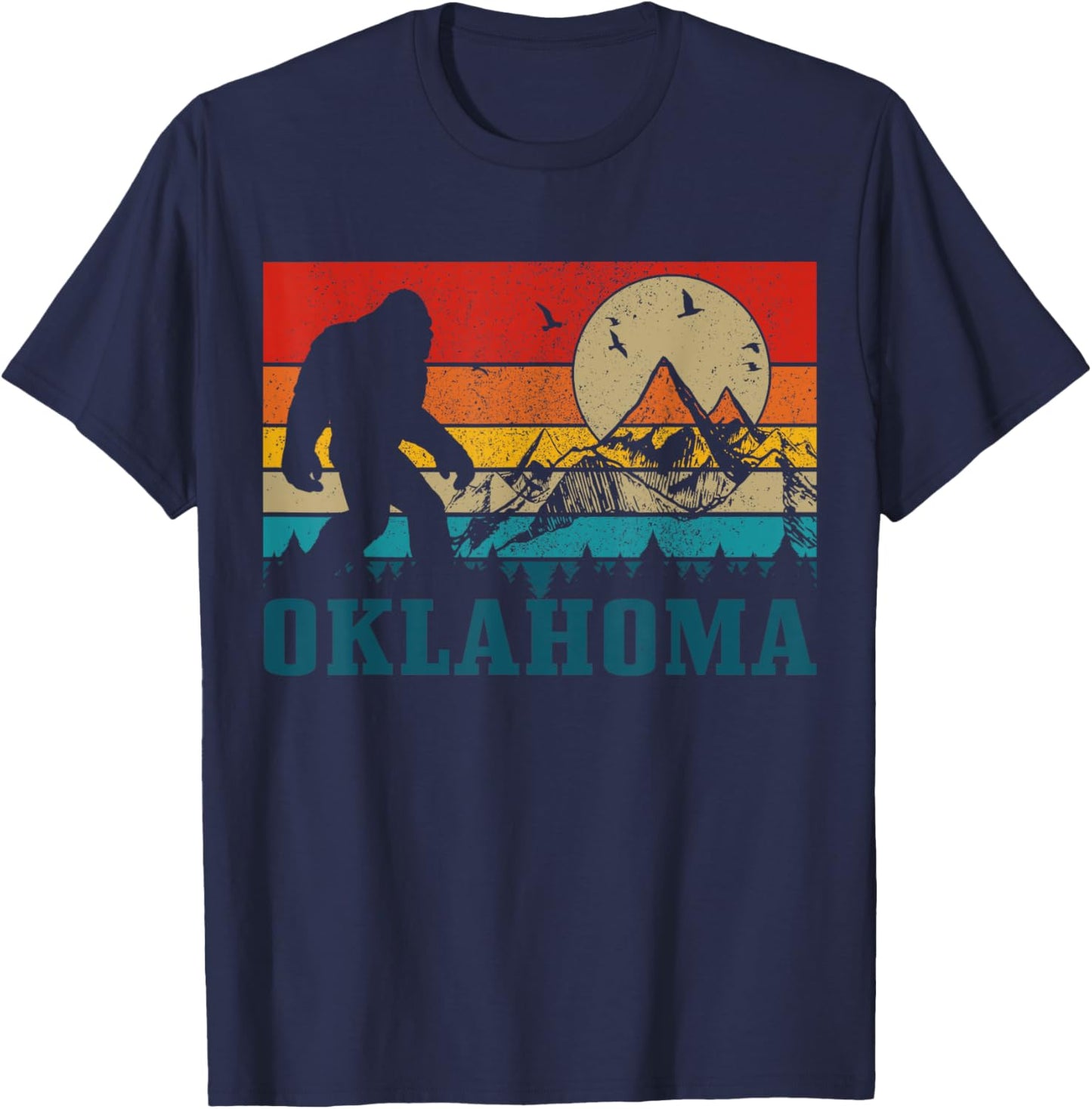Oklahoma Bigfoot Vintage Mountains Hiking Camping Gift T-Shirt - T-Shirt | Navy
