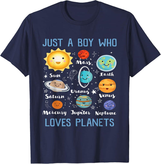 Just A Boy Who Loves Planets Outer Space Solar System Funny T-Shirt - T-Shirt | Navy