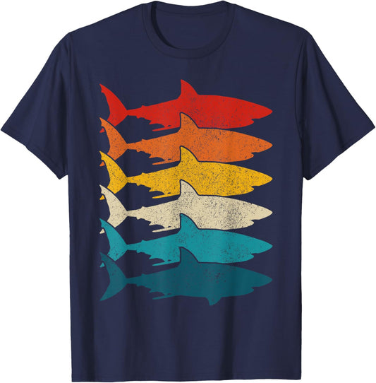 Shark Vintage Fish Fishing Great White Shark Retro T-Shirt - T-Shirt | Navy