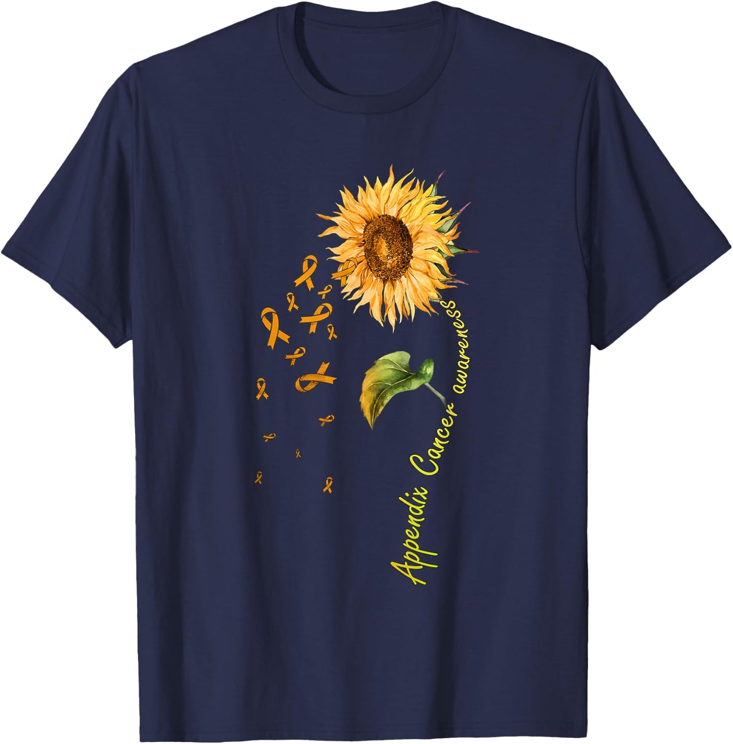 Appendix Cancer Awareness Sunflower Shirt T-Shirt - T-Shirt | Navy