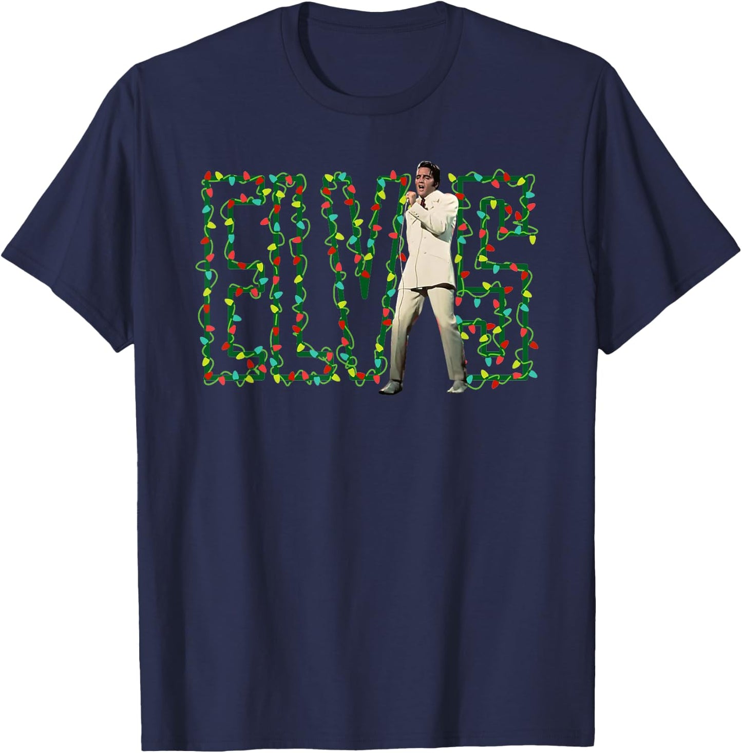 Elvis Presley Official Elvis Christmas Light T-Shirt - T-Shirt | Navy