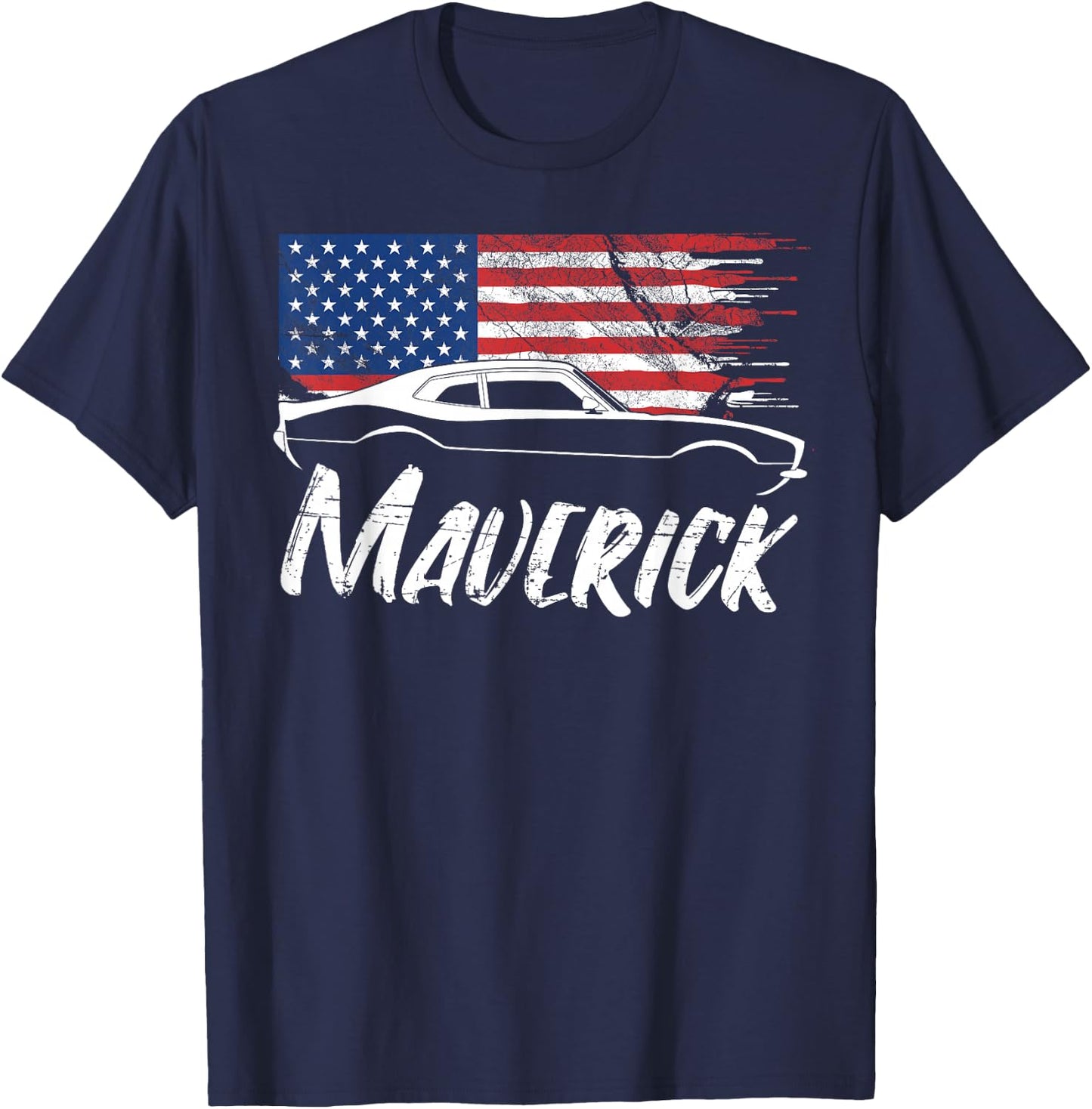 Maverick 302 Vintage American Flag USA Muscle Car T-Shirt - T-Shirt | Navy