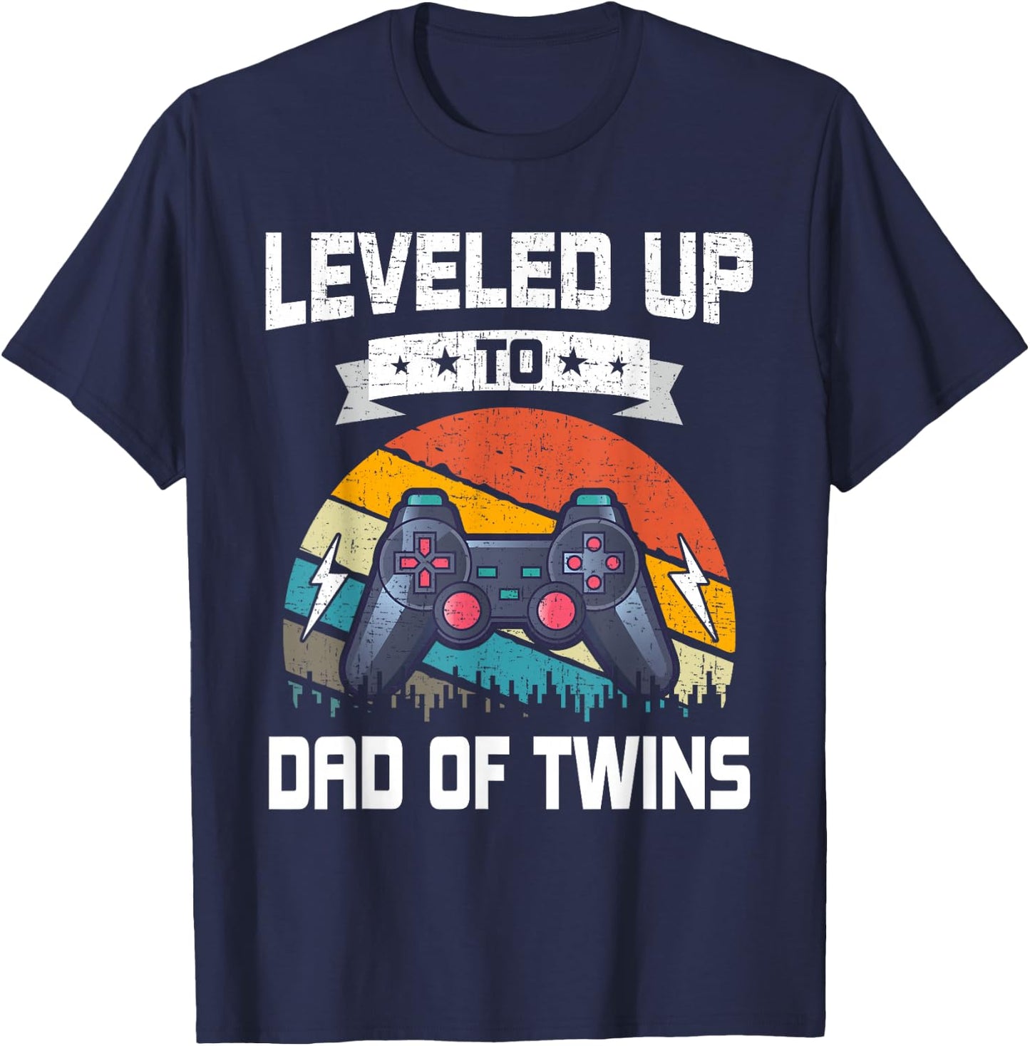 Leveled up to Dad of Twins Video Gamer Gaming T-Shirt - T-Shirt | Navy