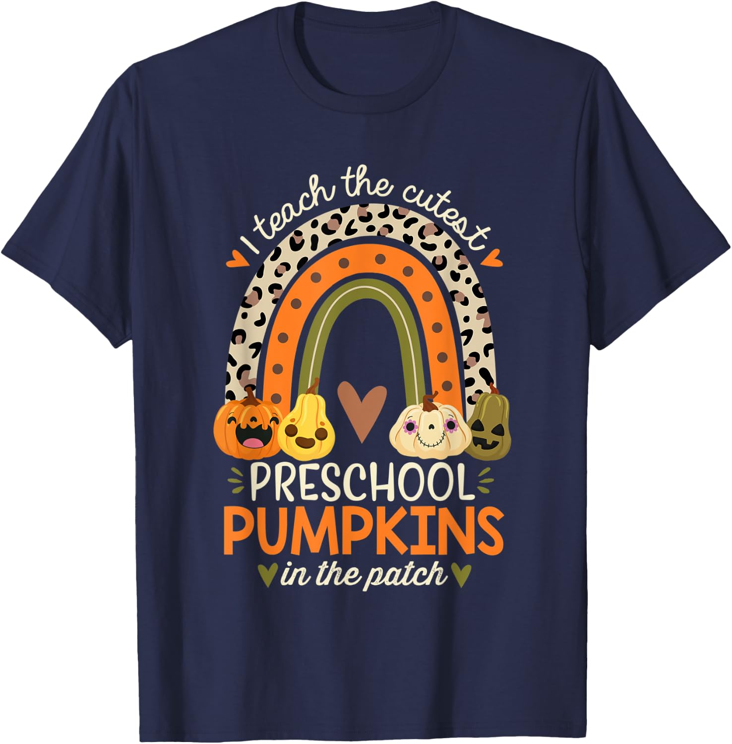 I Teach the Cutest Preschool Pumpkin Halloween Prek Teacher T-Shirt - T-Shirt | Navy