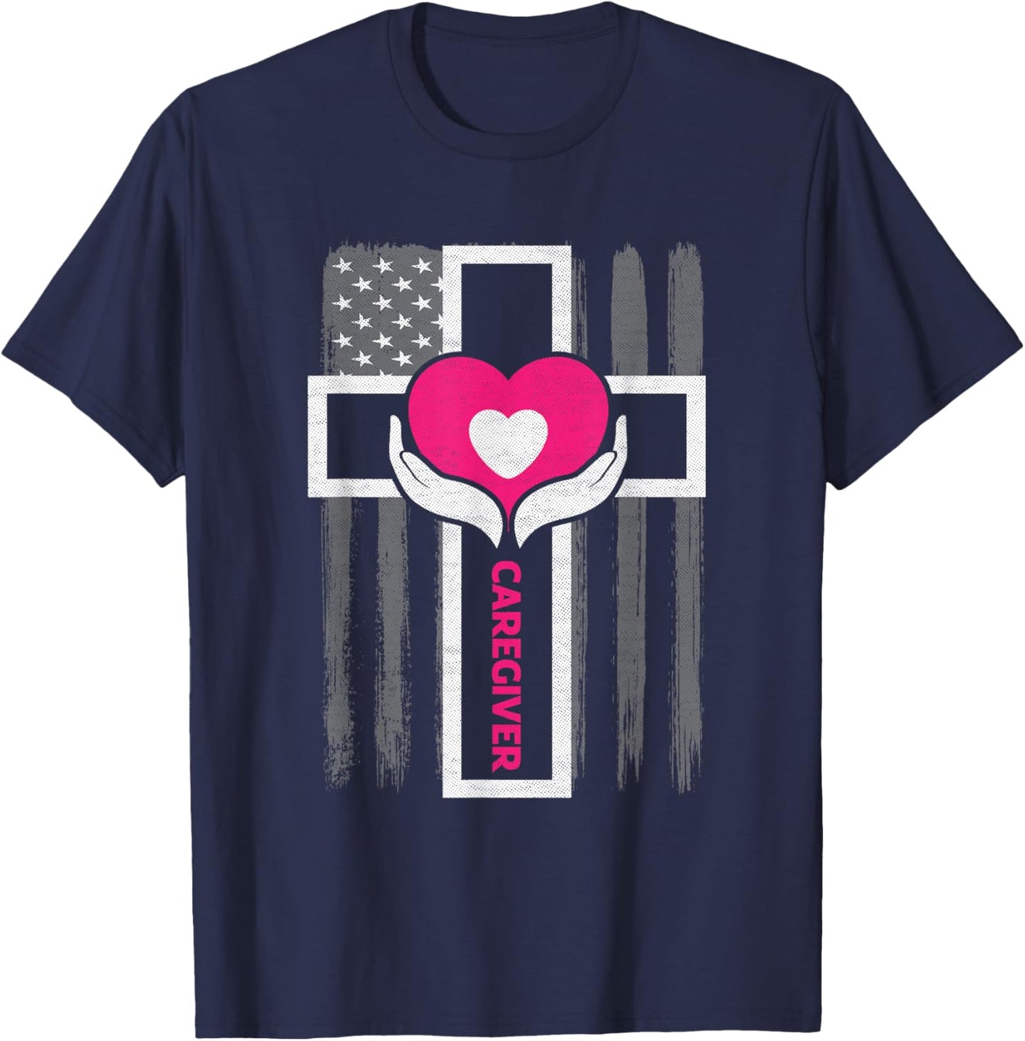 Christian Caregiver Jesus Christ USA Flag Funny Caregiver Women Men T-Shirt - T-Shirt | Navy