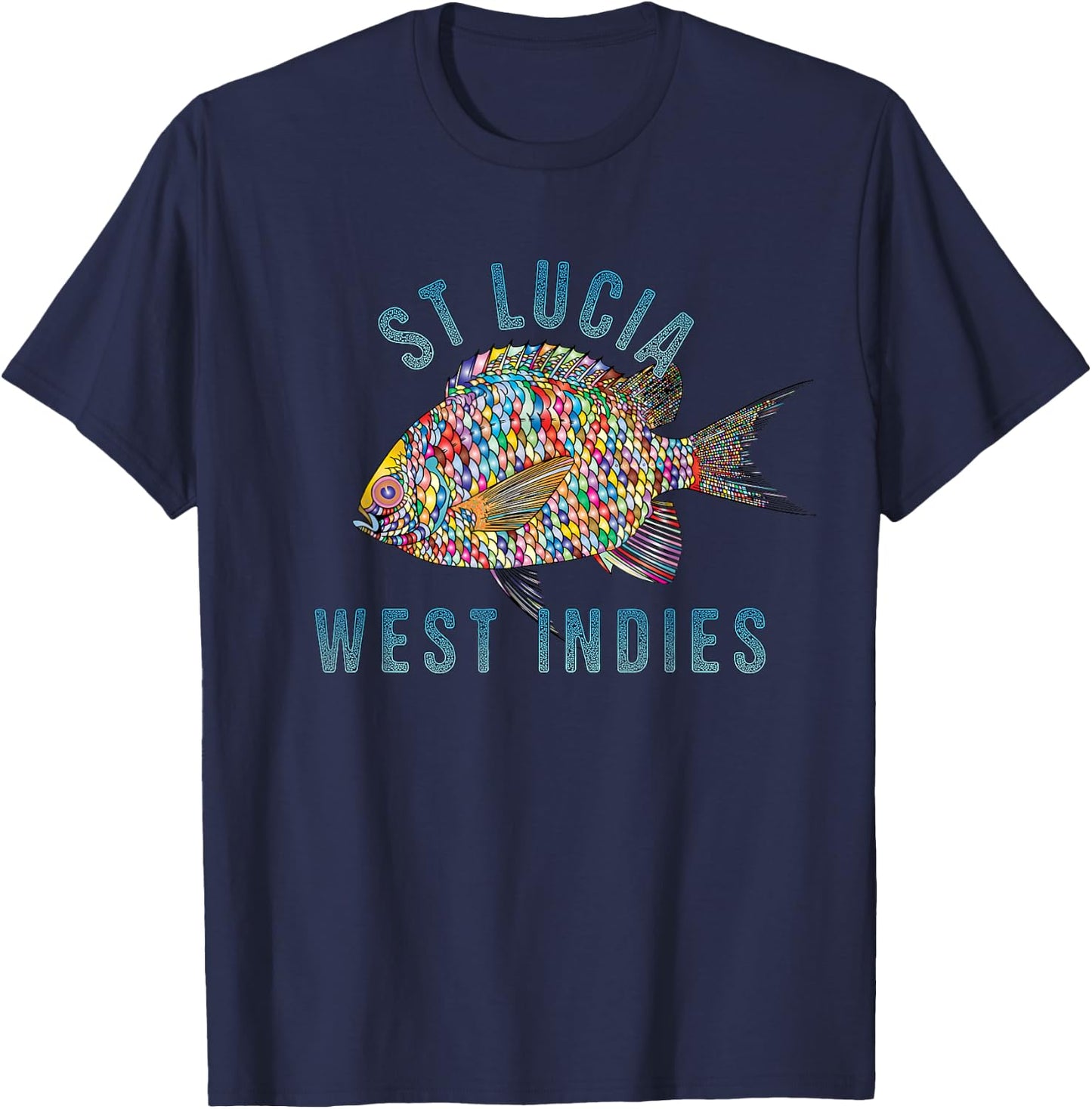 St Lucia, W.I. Beach Design / Souvenir Illustration T-Shirt - T-Shirt | Navy