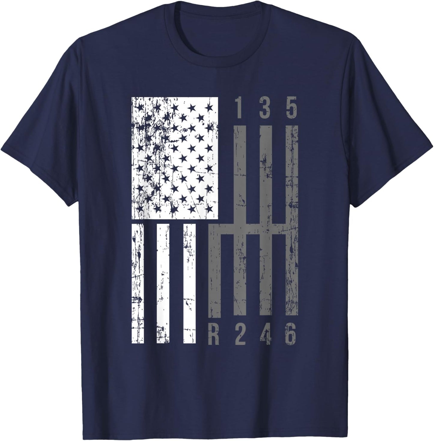 Funny Stick Shift USA Flag Muscle Car 6 Gears Mechanic Gift T-Shirt - T-Shirt | Navy