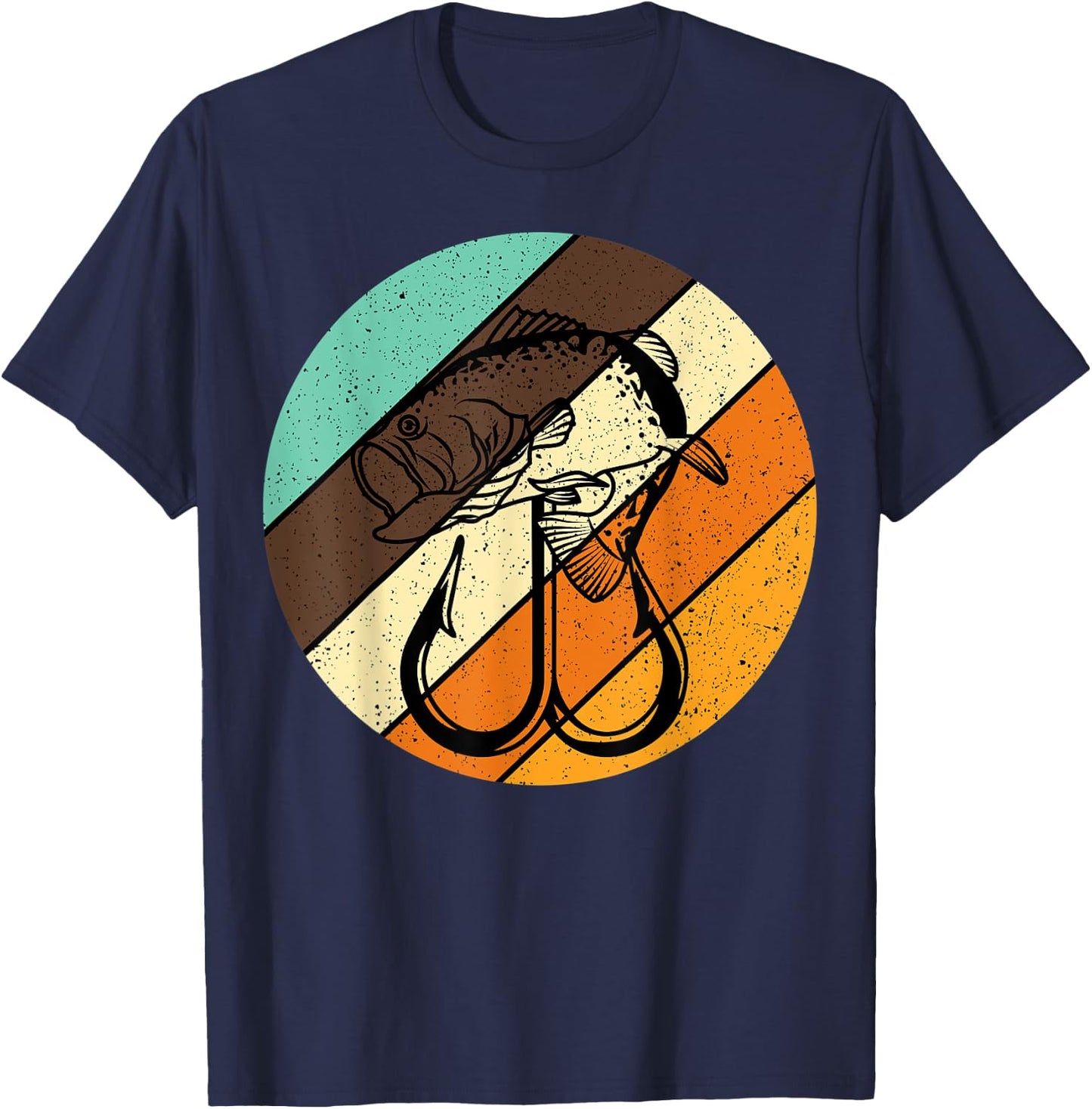 Bass Fishing Retro Vintage Fish Forest Fishhook Fisherman T-Shirt - T-Shirt | Navy