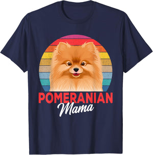 Pomeranian Mama Pom Dog Mom T-Shirt - T-Shirt | Navy
