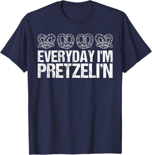 Every Day I'm Pretzelin' Pretzel Day King Crown Baker T-Shirt - T-Shirt | Navy