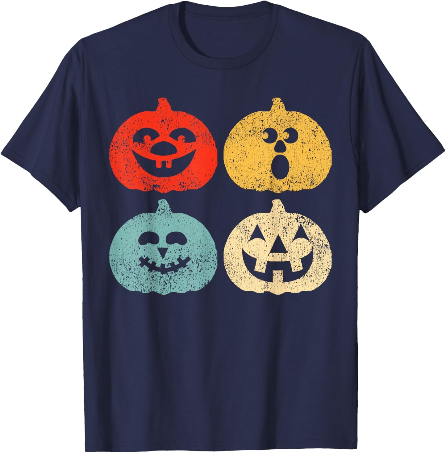 Vintage Halloween Pumpkin Women, Men, Kids, Funny Retro Gift T-Shirt - T-Shirt | Navy