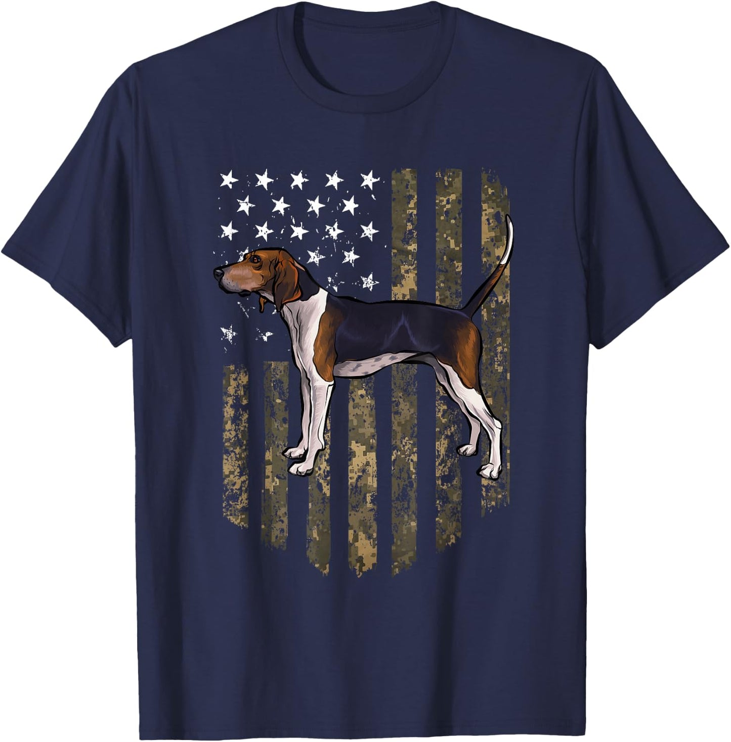 Camo American Flag Treeing Walker Coonhound 4th of July USA T-Shirt - T-Shirt | Navy