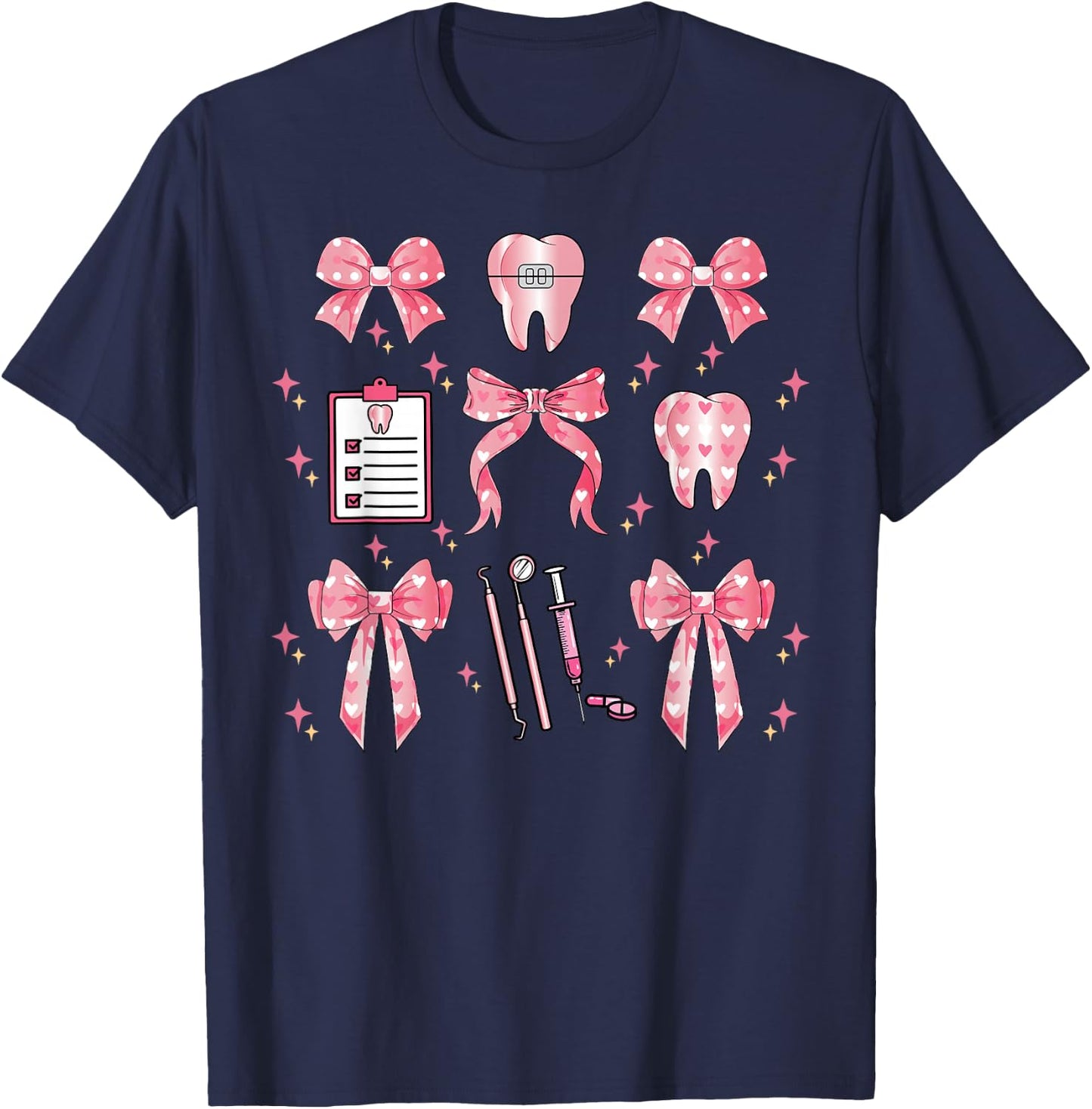 Coquette Bow Teeth Dentist Squad Dental Assistant Hygienist T-Shirt - T-Shirt | Navy