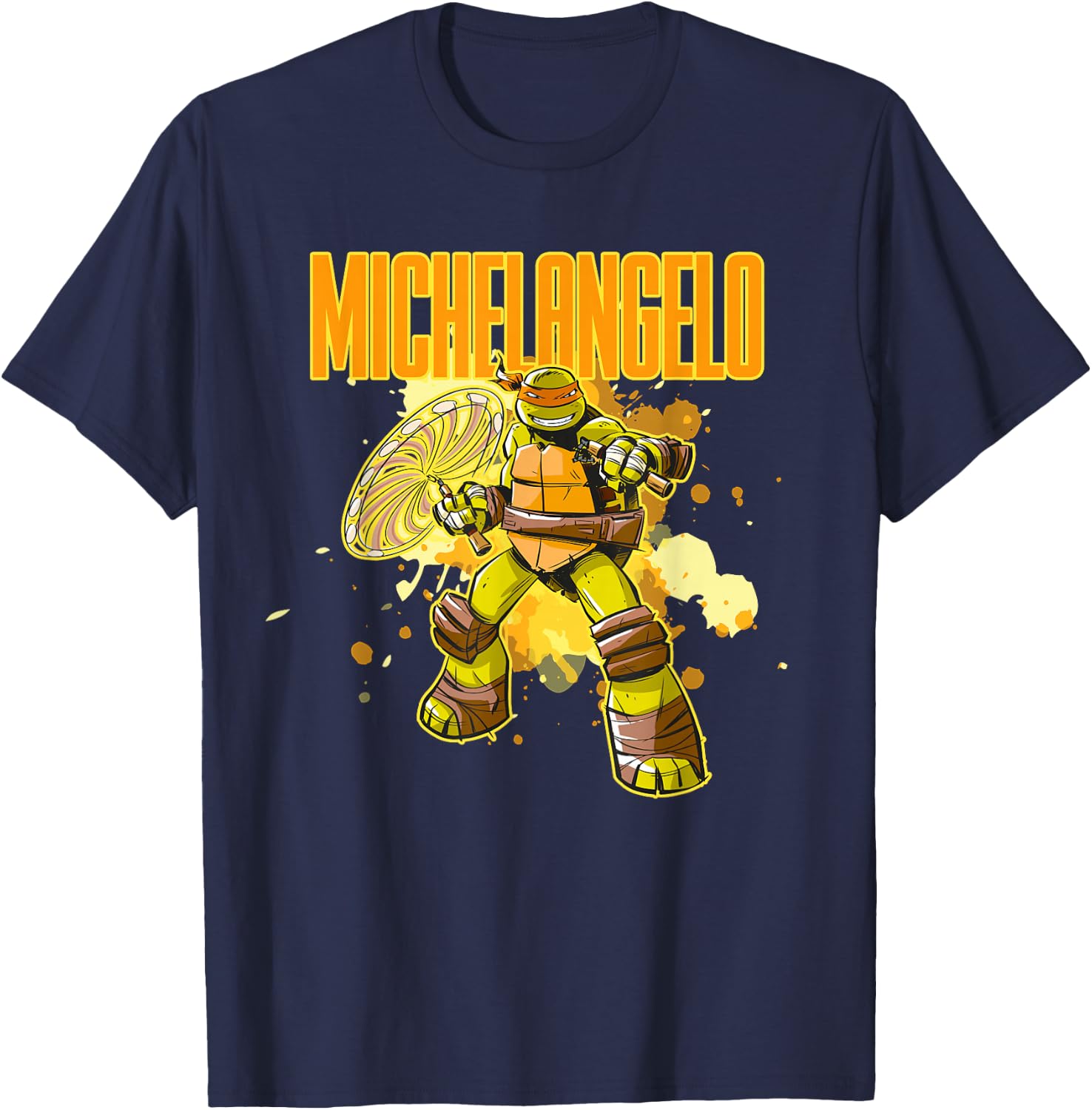 Michelangelo - Orange Splatter Paint T-Shirt - T-Shirt | Navy