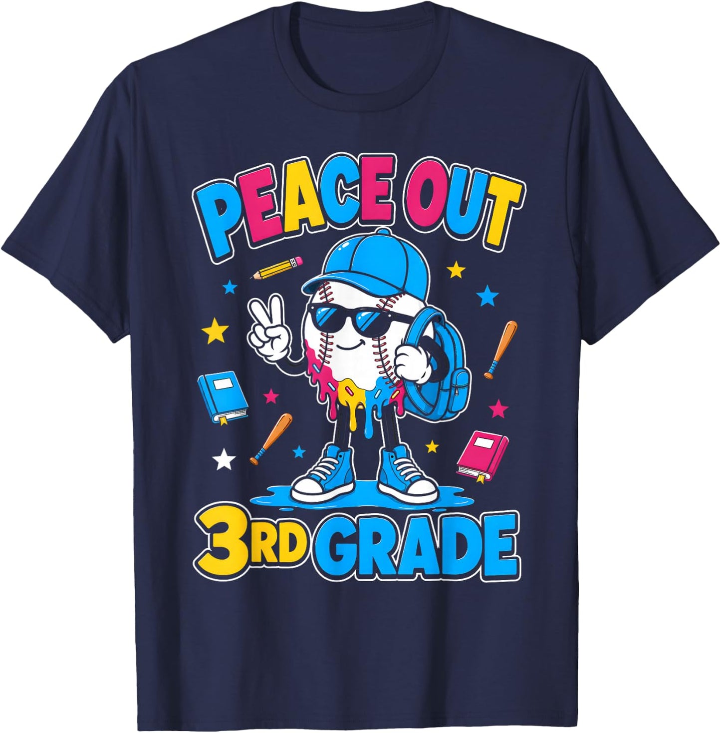 3rd Grade Back to School Boys Baseball Ice Cream Drip T-Shirt - T-Shirt | Navy