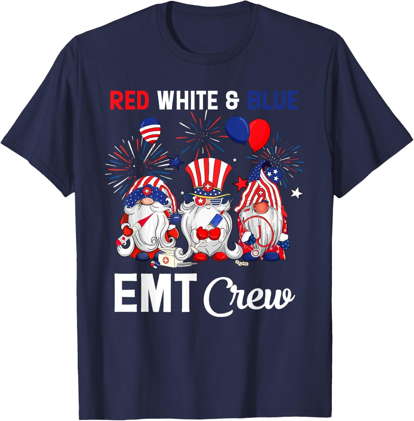 Red White & Blue American EMT Crew 4th Of July Men T-Shirt - T-Shirt | Navy