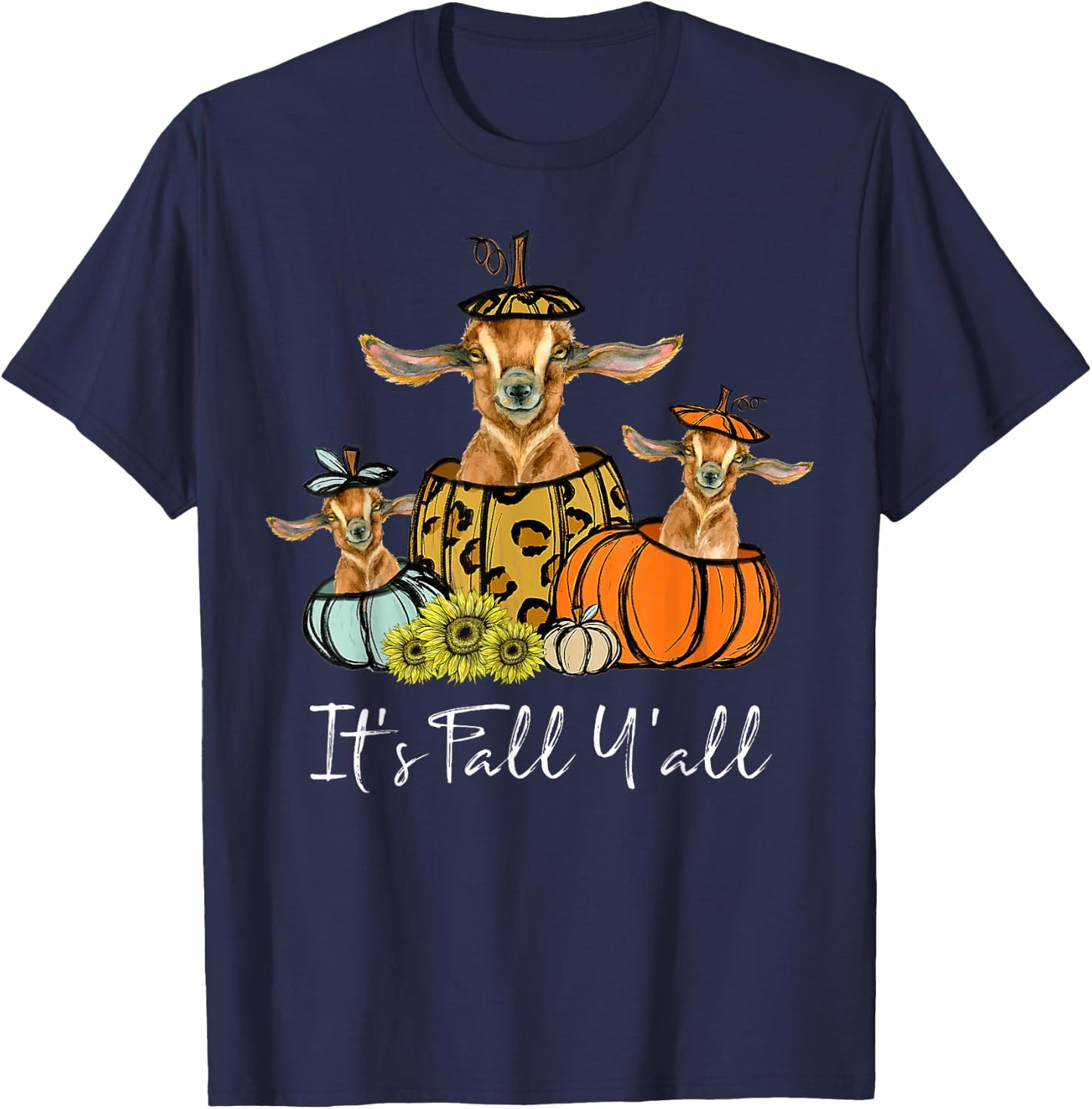 It's Fall Y'all Goat Animal Leopard Pumpkin Falling Autumn T-Shirt - T-Shirt | Navy