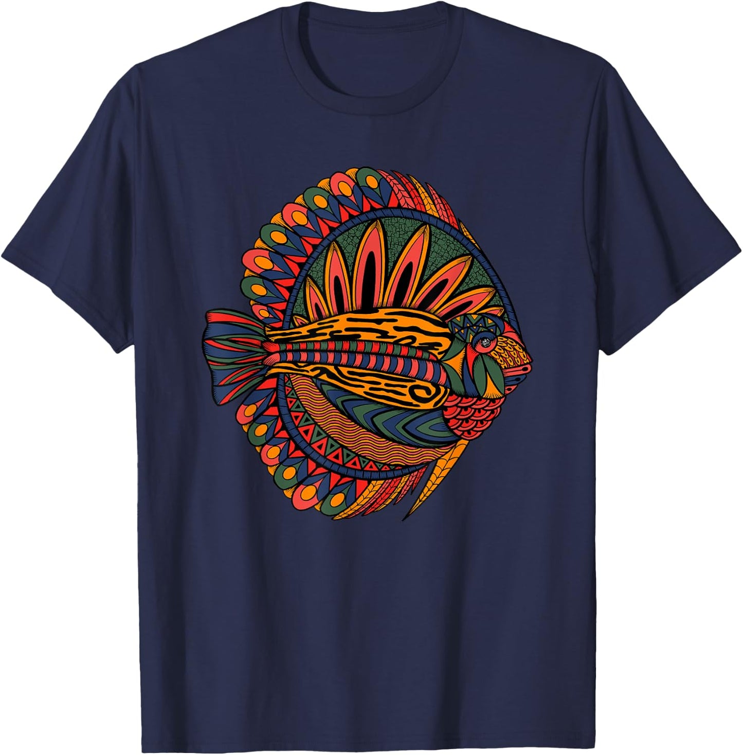 Ornamental Discus Fish - Spiritual & Magical Cichlid T-Shirt - T-Shirt | Navy