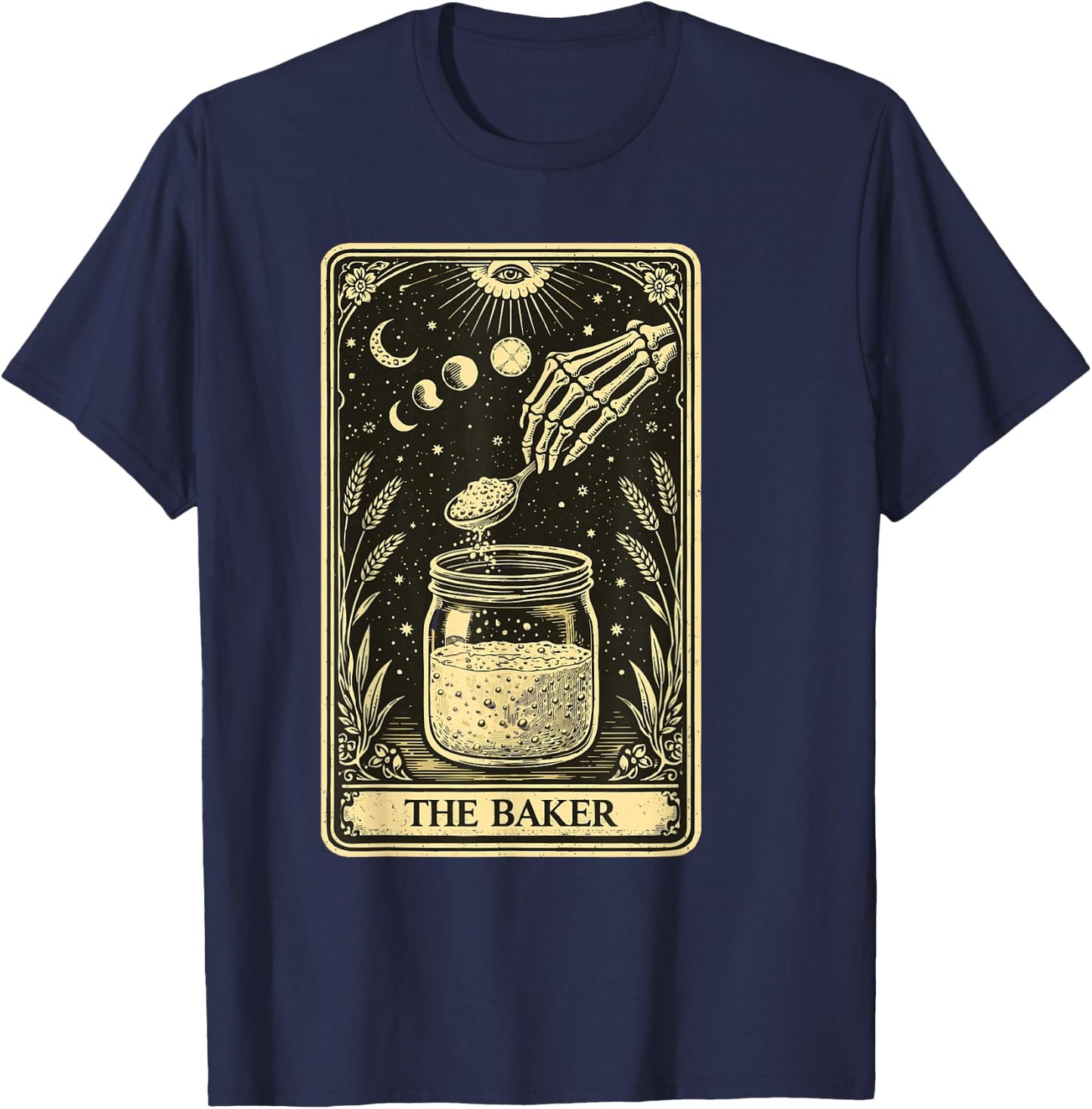 The Baker Tarot Card Skeleton Sourdough Starter Gothic T-Shirt - T-Shirt | Navy