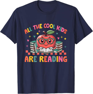All The-Cool Kids Are Reading Book Lover Librarian Bookworm T-Shirt - T-Shirt | Navy