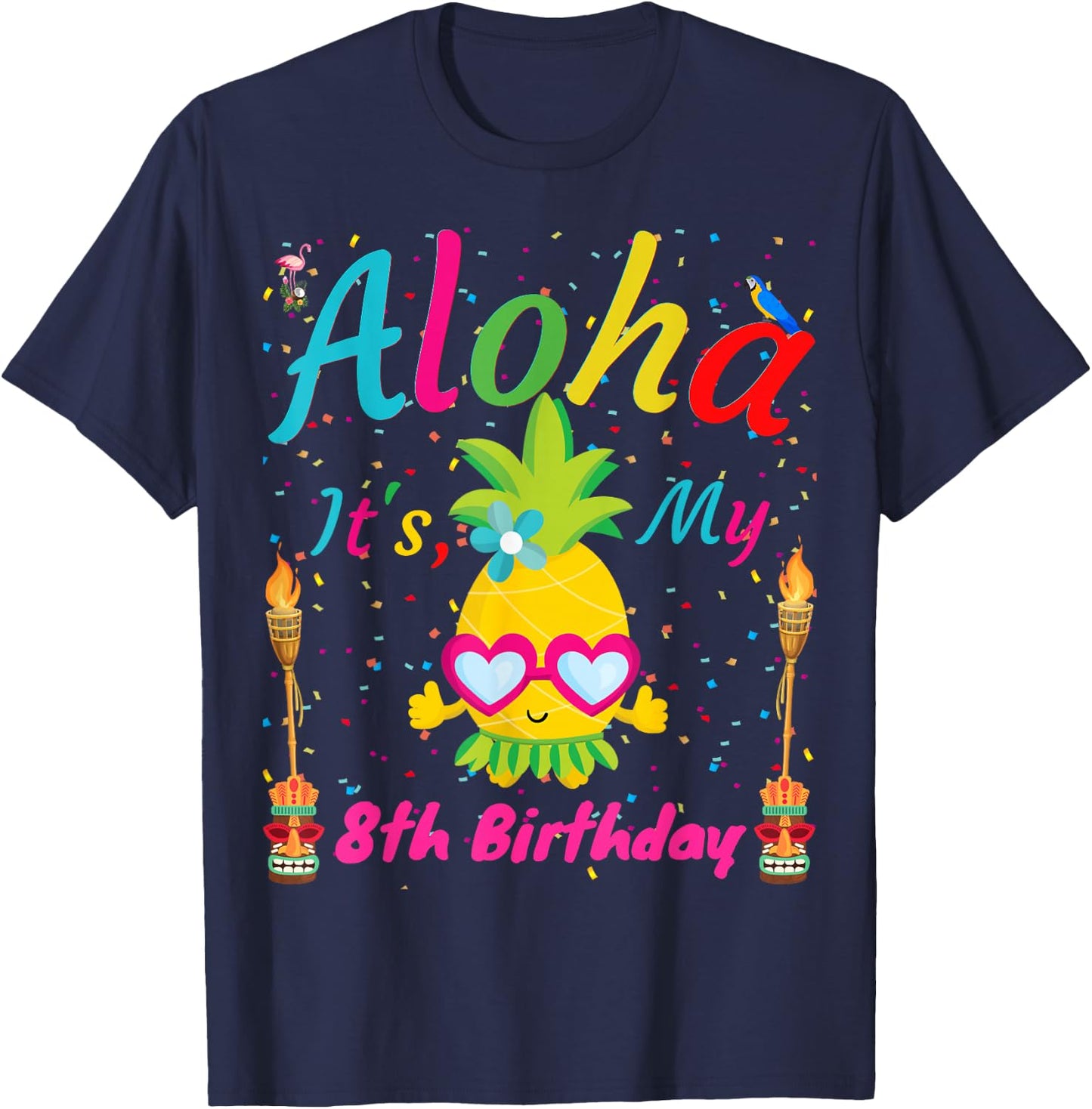 Aloha It's My 8th Birthday Hawaii 8 Years Girl Luau Candles T-Shirt - T-Shirt | Navy