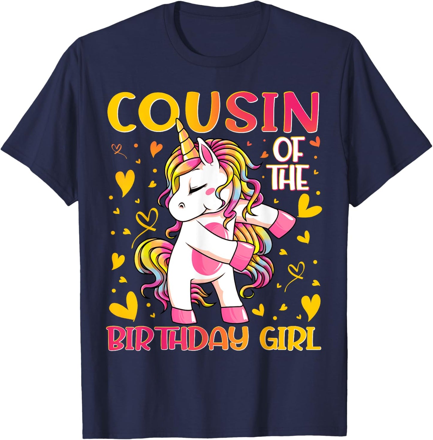 Cousin of the Birthday Girl Flossing Unicorn Cousin Gifts T-Shirt - T-Shirt | Navy