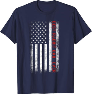 Best Rabbit Dad Ever American Flag Rabbit Dad Father's Day T-Shirt - T-Shirt | Navy