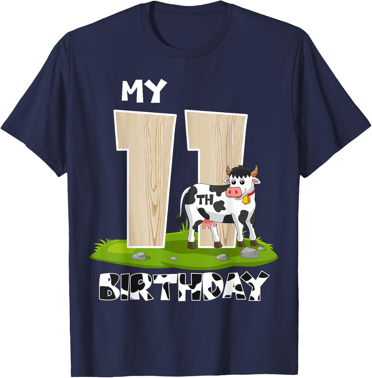 My 11th Birthday Farm Animal Theme11 Year Old B-Day Party T-Shirt - T-Shirt | Navy