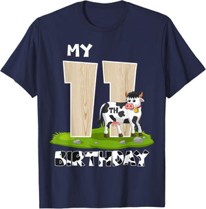 My 11th Birthday Farm Animal Theme11 Year Old B-Day Party T-Shirt - T-Shirt | Navy