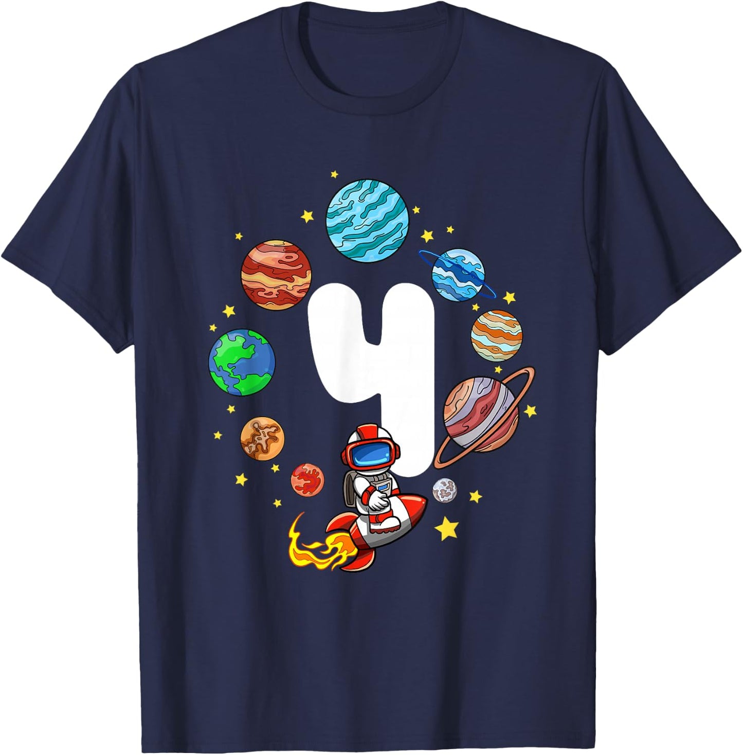 Space Birthday 4 Boys Astronaut Planets Rocket Ship Party T-Shirt - T-Shirt | Navy
