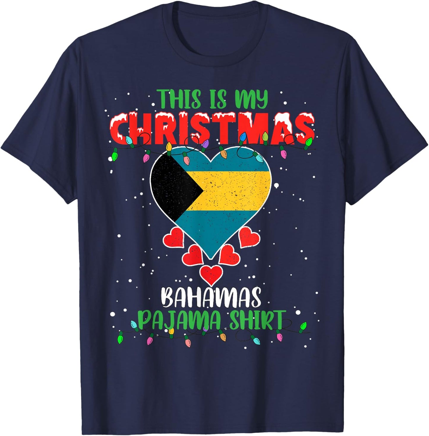 This Is My Christmas Lights Love Bahamas Flag Pajama T-Shirt - T-Shirt | Navy